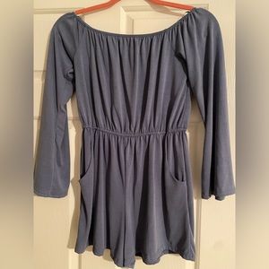 Blue romper. Can be worn off the shoulders. Comes with pockets too!
